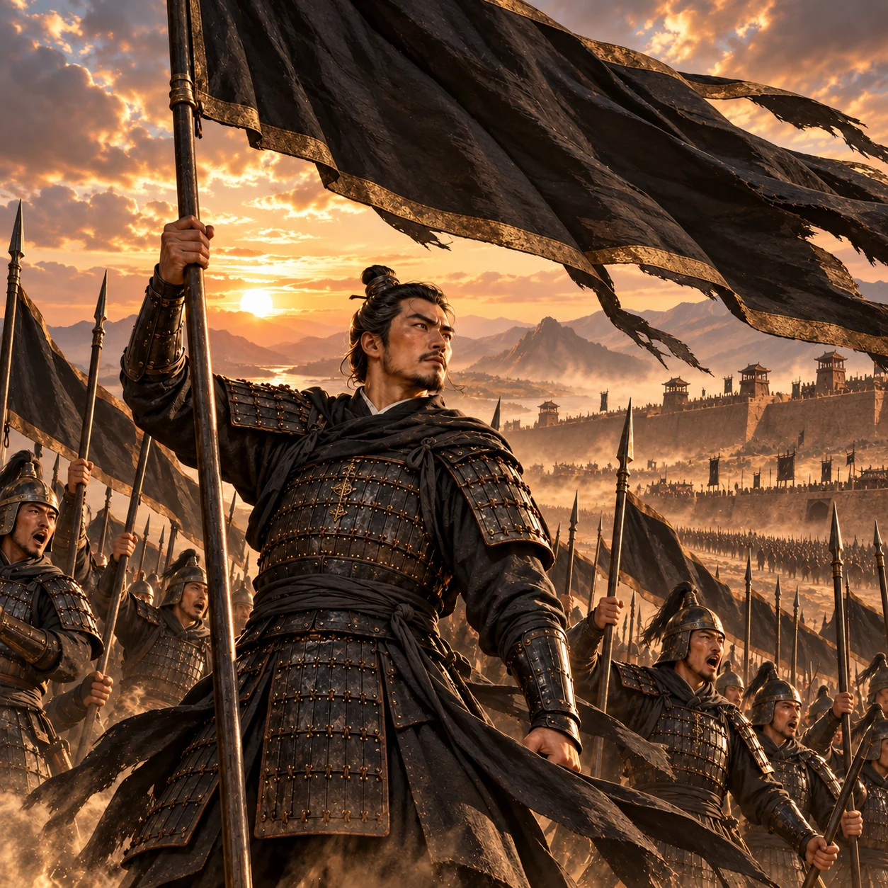 Qin standard bearer with a black banner